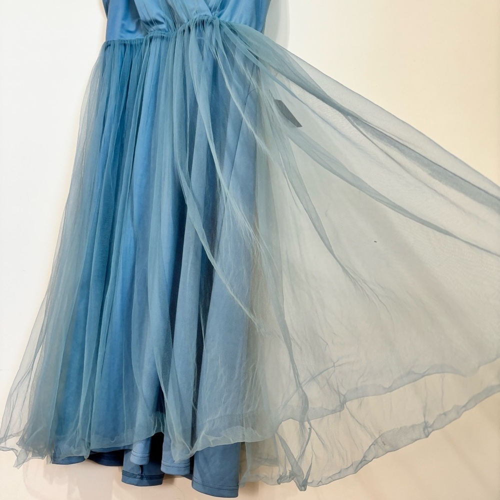 Lulu's NEW/Tag XL Ambiance Slate Blue Mesh Tulle Prom Wedding Party Midi dress - Picture 7 of 16